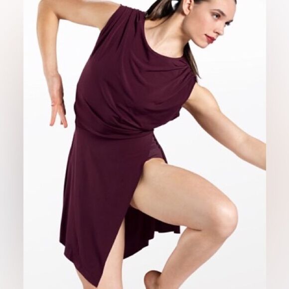 WEISSMAN Balera Dance dark burgundy red Ruched Matte Jersey Dress D12795 SA - Picture 1 of 13